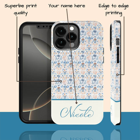 Custom Name Blue Mediterranean Tiles iPhone Case